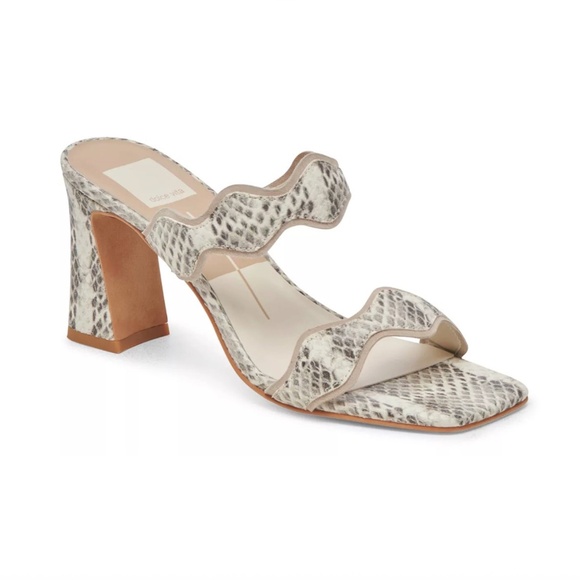 Dolce Vita Ilva Block Heel Snakeskin Sandals Grey White Leather - Picture 1 of 11